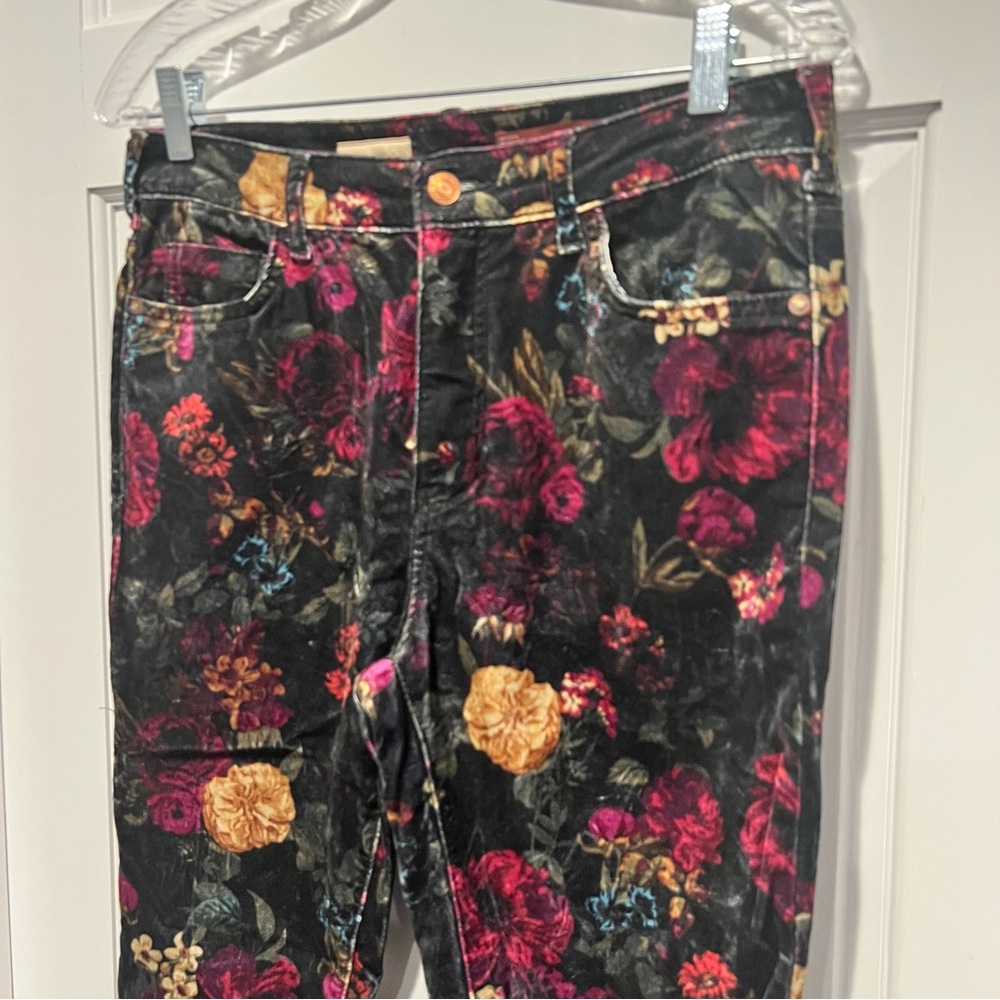 Anthropologie Pilcro Mid Rise Velvet Floral Skinny Jeans Size 28 Pants Black - Picture 6 of 11
